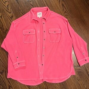 Aerie Waffle Button Down Hot Pink Size Medium